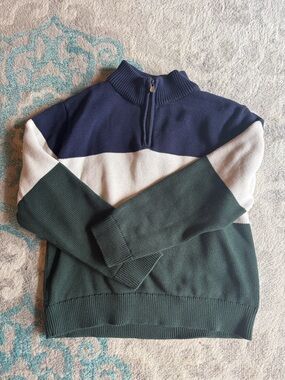 GAP Men's Colorblock Half-Zip Sweater in Navy, White & Forest Green